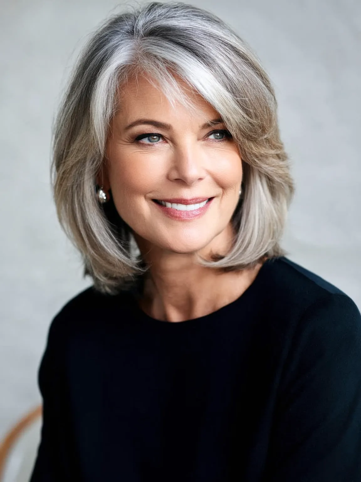 Layered Silver Bob with Side-Swept Bangs